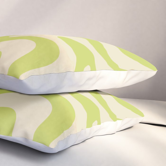 Liquid Swirl Retro Contemporary Abstract Pattern 2 in Light Lime Linden Green and Beige Pillow Sham Gallery Image 3