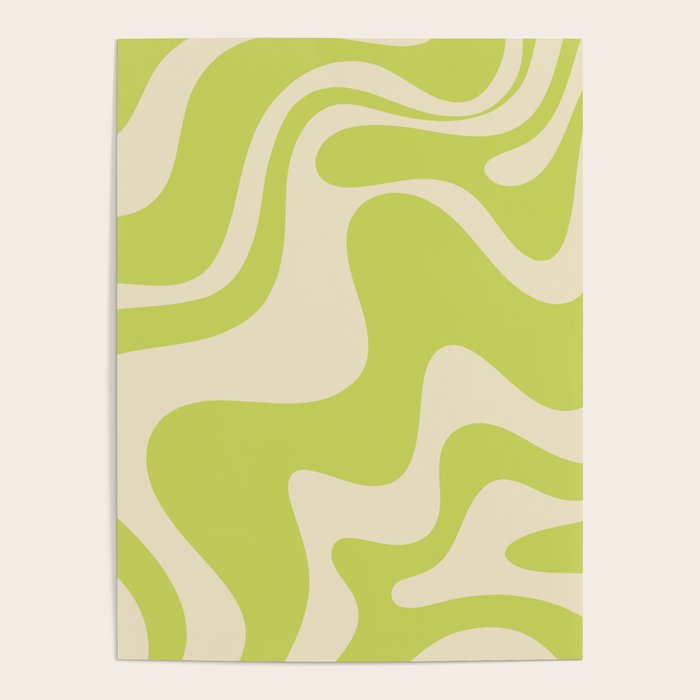 Liquid Swirl Retro Contemporary Abstract Pattern 2 in Light Lime Linden Green and Beige Poster Gallery Image 1