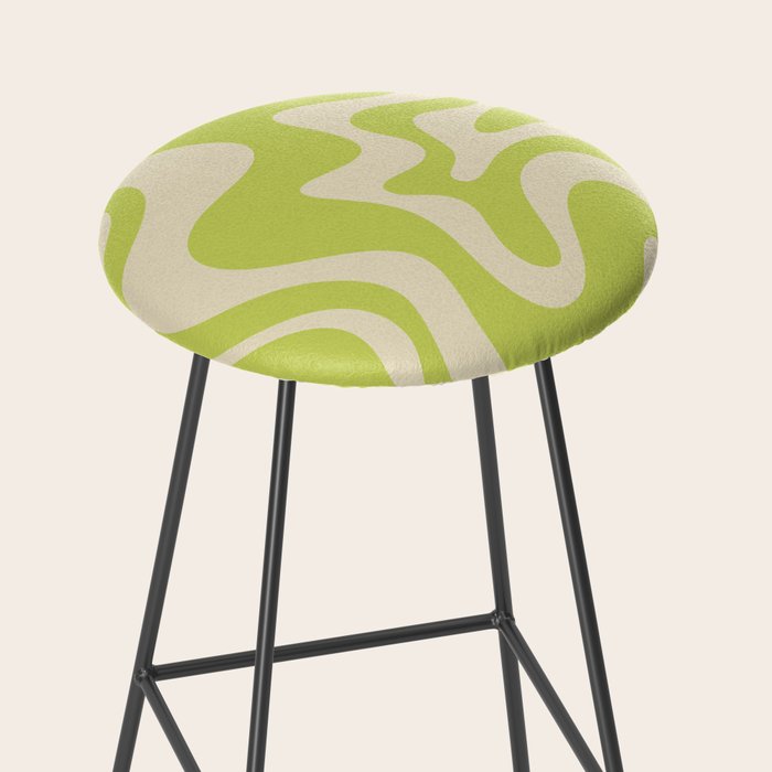 Liquid Swirl Retro Contemporary Abstract Pattern 2 in Light Lime Linden Green and Beige Stool Gallery Image 2