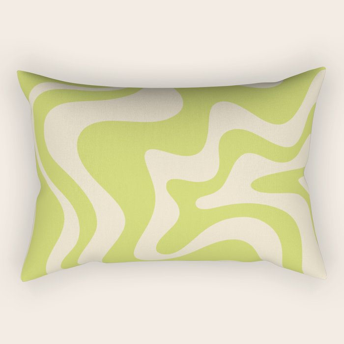 Liquid Swirl Retro Contemporary Abstract Pattern 2 in Light Lime Linden Green and Beige Rectangular Pillow Gallery Image 2