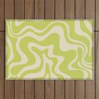 Liquid Swirl Retro Contemporary Abstract Pattern 2 in Light Lime Linden Green and Beige Outdoor Rug Gallery Image 1