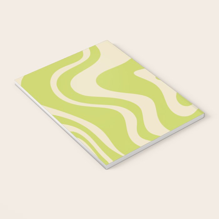 Liquid Swirl Retro Contemporary Abstract Pattern 2 in Light Lime Linden Green and Beige Notebook Gallery Image 3