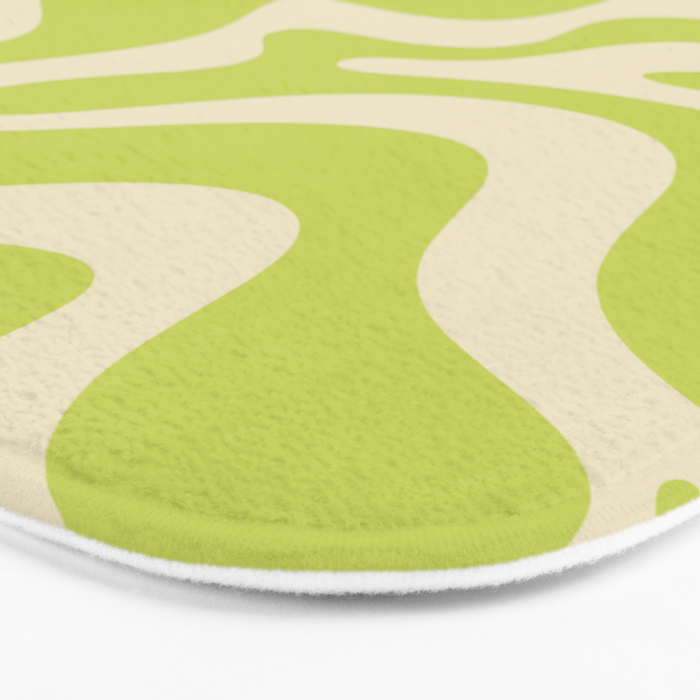 Liquid Swirl Retro Contemporary Abstract Pattern 2 in Light Lime Linden Green and Beige Bath Mat Gallery Image 3