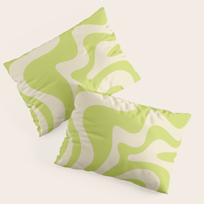 Liquid Swirl Retro Contemporary Abstract Pattern 2 in Light Lime Linden Green and Beige Pillow Sham Gallery Image 3