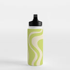 Liquid Swirl Retro Contemporary Abstract Pattern 2 in Light Lime Linden Green and Beige Water Bottle Gallery Image 3