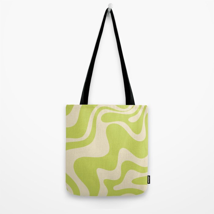 Liquid Swirl Retro Contemporary Abstract Pattern 2 in Light Lime Linden Green and Beige Tote Bag Gallery Image 2