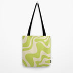 Liquid Swirl Retro Contemporary Abstract Pattern 2 in Light Lime Linden Green and Beige Tote Bag Gallery Image 2