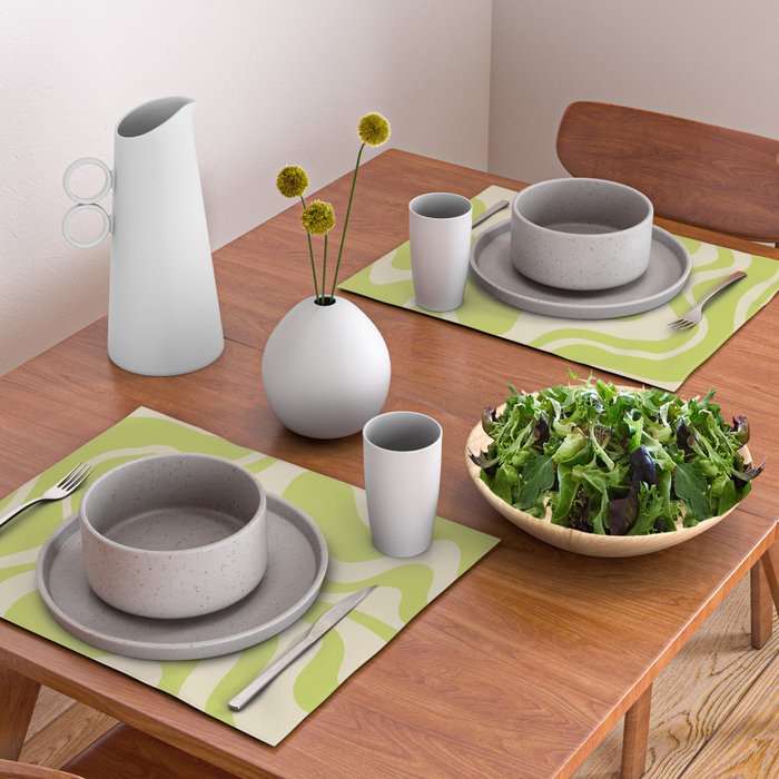 Liquid Swirl Retro Contemporary Abstract Pattern 2 in Light Lime Linden Green and Beige Placemat Gallery Image 2