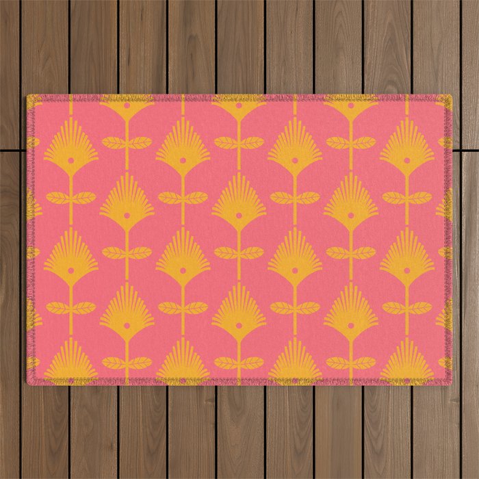 Yellow Fan Florals Outdoor Rug Gallery Image 1