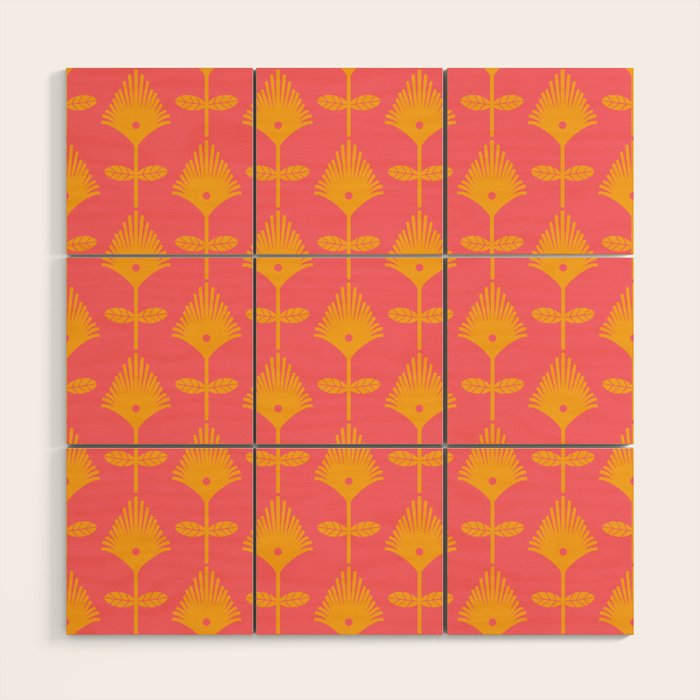 Yellow Fan Florals Wood Wall Art Gallery Image 1