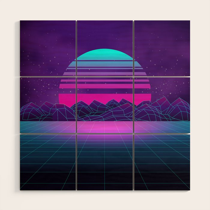Future Sunset Vaporwave Aesthetic Wood Wall Art Gallery Image 1
