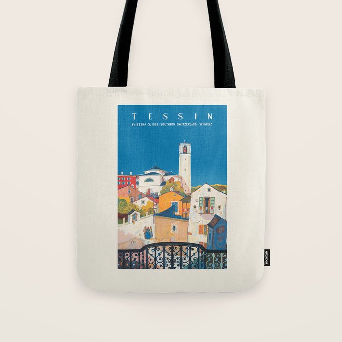 Ticino Switzerland Vintage Travel Poster, 1943 Tote Bag Gallery Image 1
