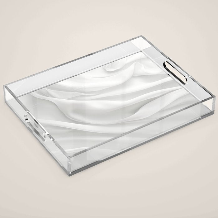 White Satin Silky Surface All White Acrylic Tray Gallery Image 1