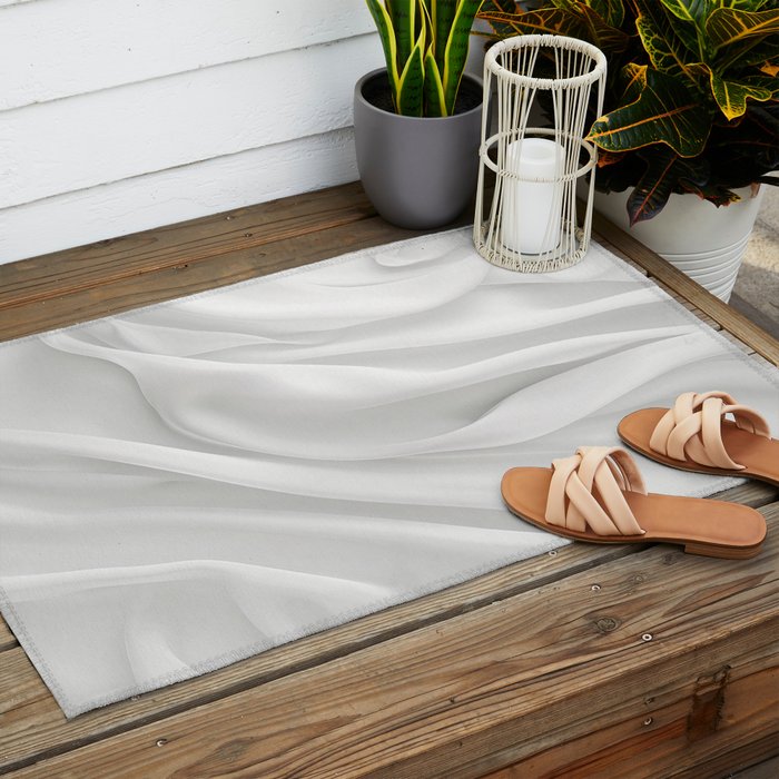 White Satin Silky Surface All White Outdoor Rug Gallery Image 2