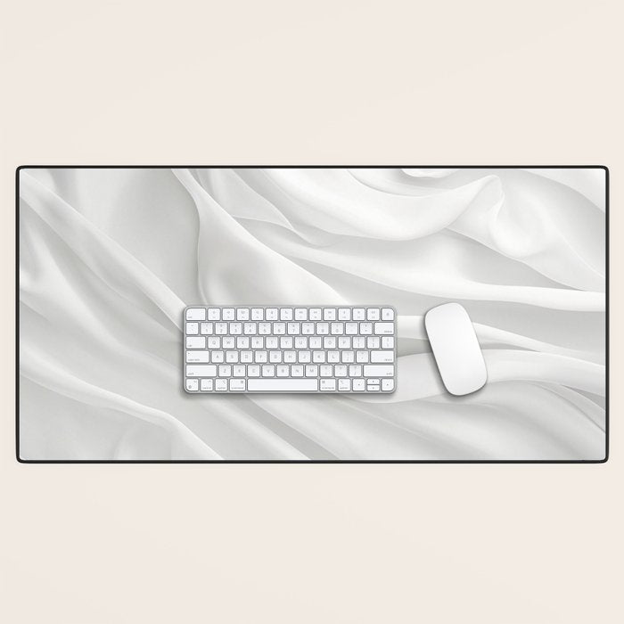White Satin Silky Surface All White Desk Mat Gallery Image 1