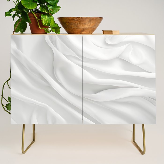 White Satin Silky Surface All White Credenza Gallery Image 1