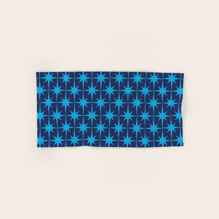 Midcentury Modern Atomic Age Starburst Pattern in Double Blue Bath Towel Gallery Image 1
