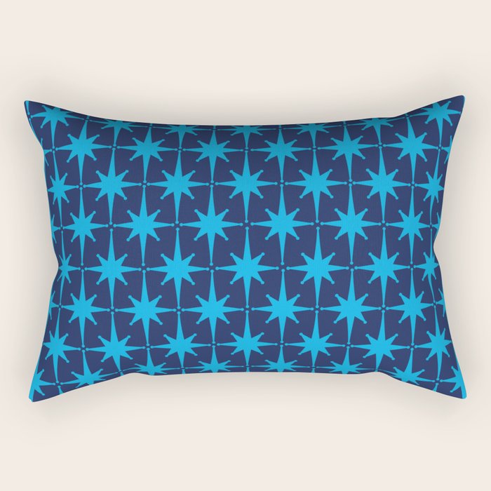 Midcentury Modern Atomic Age Starburst Pattern in Double Blue Rectangular Pillow Gallery Image 1