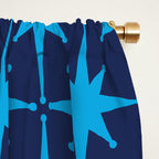 Midcentury Modern Atomic Age Starburst Pattern in Double Blue Window Curtain Gallery Image 2