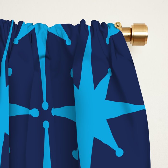 Midcentury Modern Atomic Age Starburst Pattern in Double Blue Window Curtain Gallery Image 2