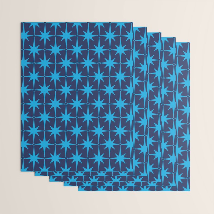 Midcentury Modern Atomic Age Starburst Pattern in Double Blue Wrapping Paper Gallery Image 3