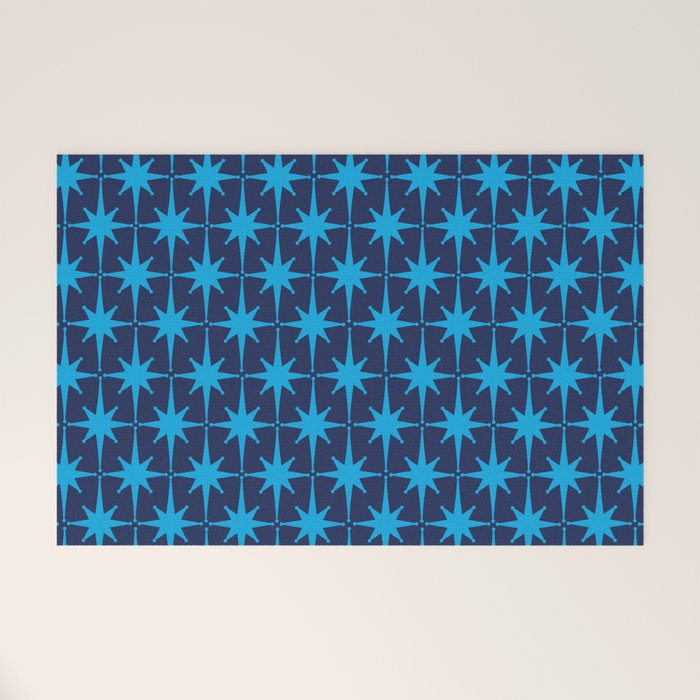 Midcentury Modern Atomic Age Starburst Pattern in Double Blue Welcome Mat Gallery Image 1