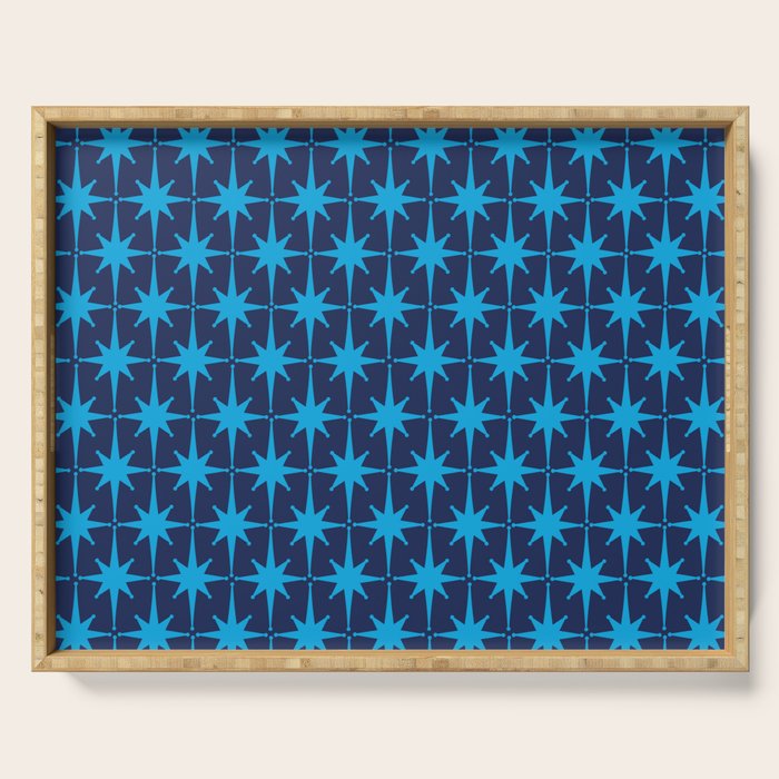 Midcentury Modern Atomic Age Starburst Pattern in Double Blue Serving Tray Gallery Image 1