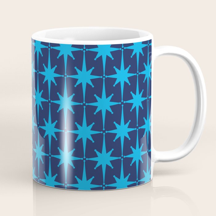 Midcentury Modern Atomic Age Starburst Pattern in Double Blue Coffee Mug Gallery Image 1