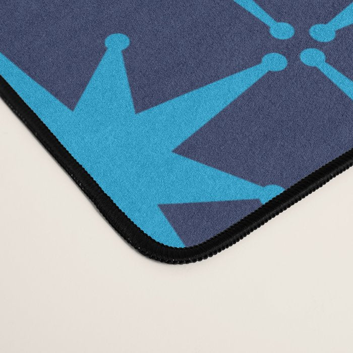 Midcentury Modern Atomic Age Starburst Pattern in Double Blue Desk Mat Gallery Image 4