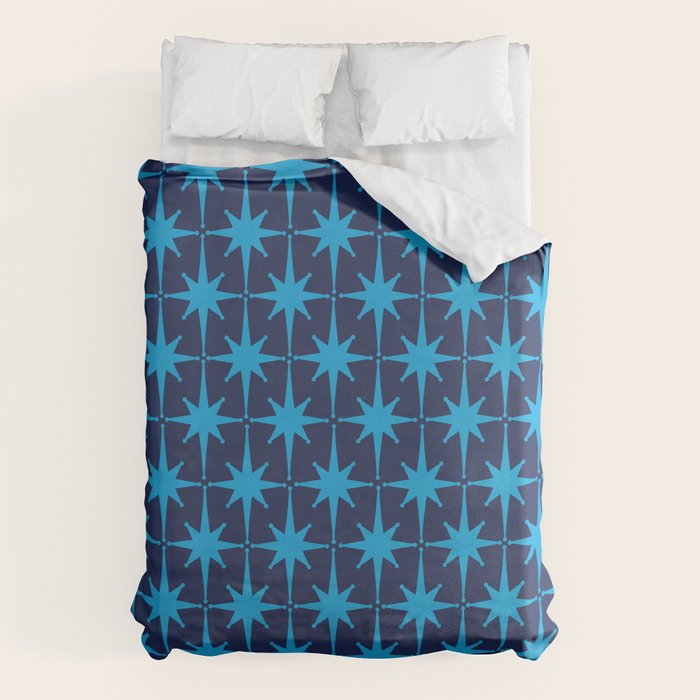 Midcentury Modern Atomic Age Starburst Pattern in Double Blue Duvet Cover Gallery Image 1
