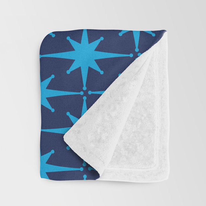 Midcentury Modern Atomic Age Starburst Pattern in Double Blue Throw Blanket Gallery Image 3