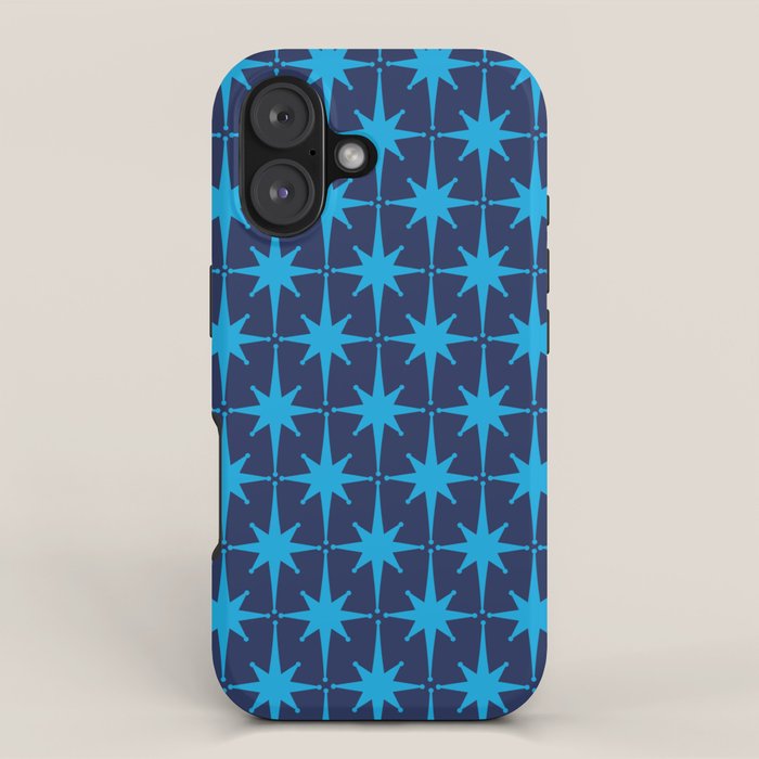 Midcentury Modern Atomic Age Starburst Pattern in Double Blue iPhone Case Gallery Image 1