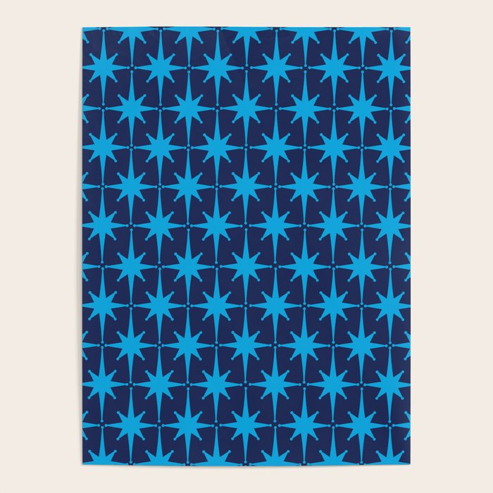Midcentury Modern Atomic Age Starburst Pattern in Double Blue Poster Gallery Image 1