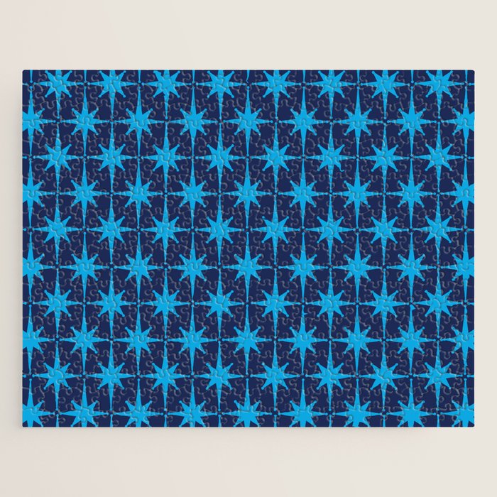 Midcentury Modern Atomic Age Starburst Pattern in Double Blue Jigsaw Puzzle Gallery Image 1