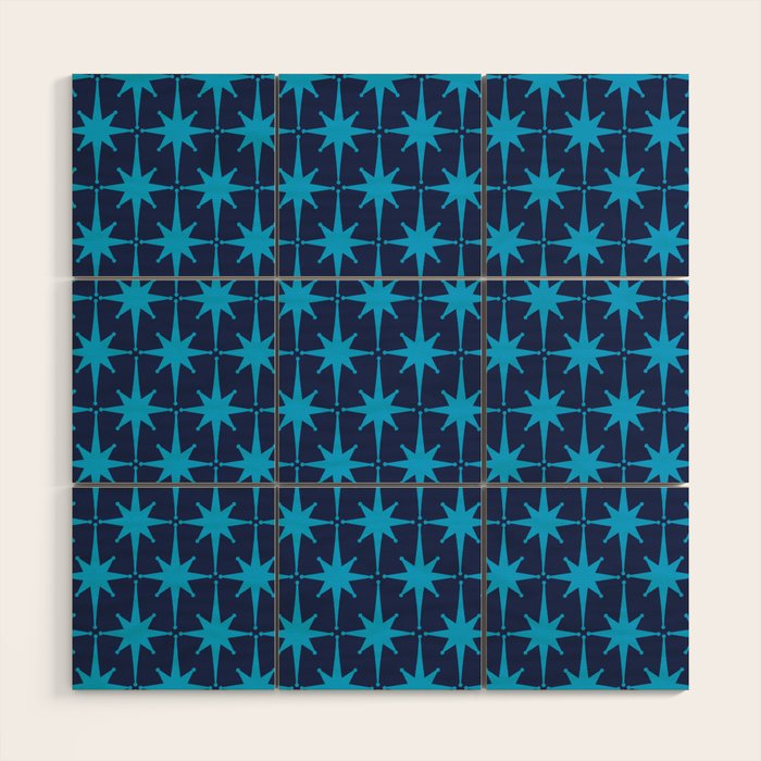 Midcentury Modern Atomic Age Starburst Pattern in Double Blue Wood Wall Art Gallery Image 1