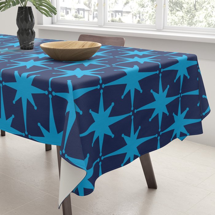 Midcentury Modern Atomic Age Starburst Pattern in Double Blue Tablecloth Gallery Image 3