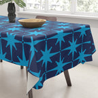 Midcentury Modern Atomic Age Starburst Pattern in Double Blue Tablecloth Gallery Image 3