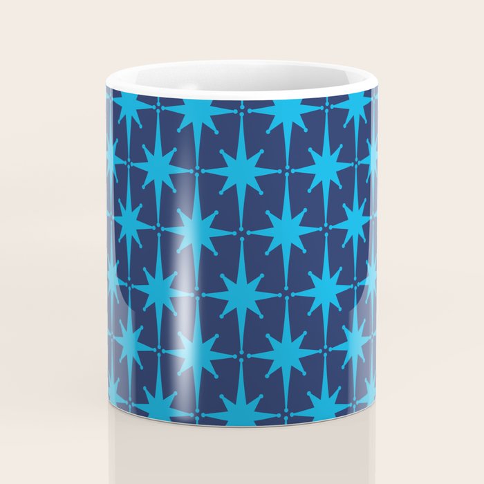 Midcentury Modern Atomic Age Starburst Pattern in Double Blue Coffee Mug Gallery Image 4