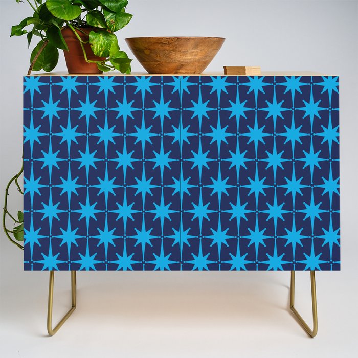 Midcentury Modern Atomic Age Starburst Pattern in Double Blue Credenza Gallery Image 1