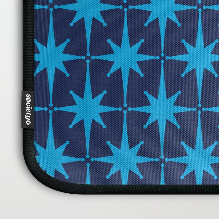 Midcentury Modern Atomic Age Starburst Pattern in Double Blue Laptop Sleeve Gallery Image 3