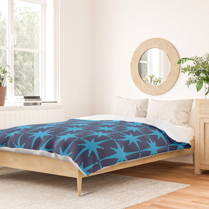 Midcentury Modern Atomic Age Starburst Pattern in Double Blue Duvet Cover Gallery Image 2