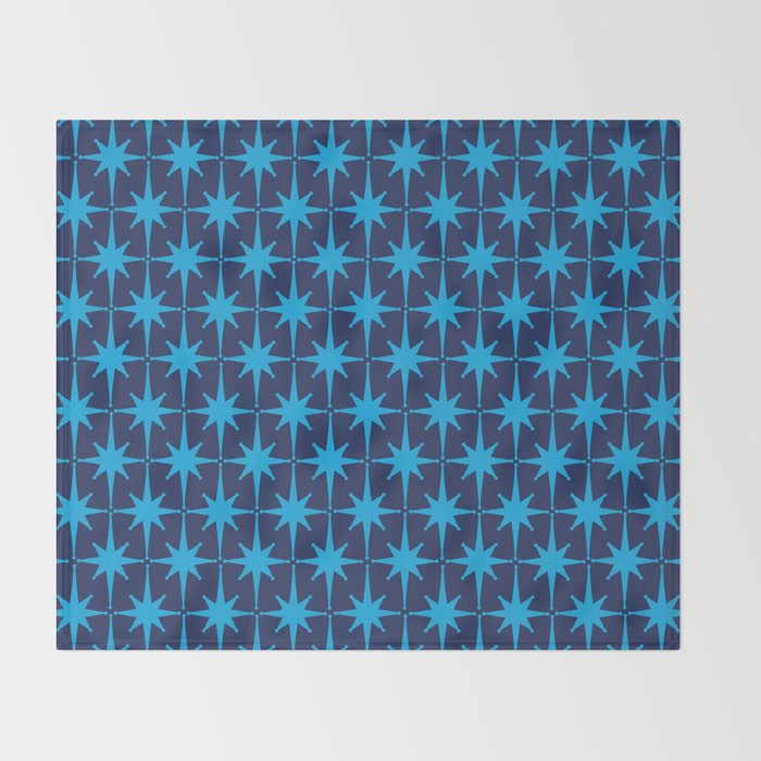 Midcentury Modern Atomic Age Starburst Pattern in Double Blue Throw Blanket Gallery Image 2