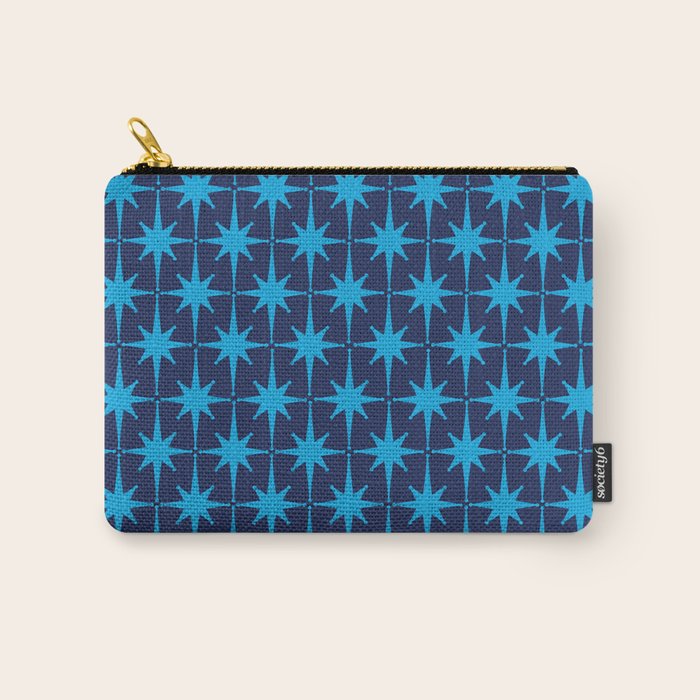 Midcentury Modern Atomic Age Starburst Pattern in Double Blue Carry All Pouch Gallery Image 1