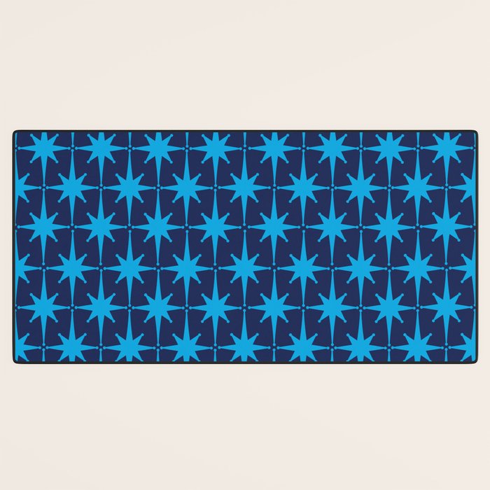 Midcentury Modern Atomic Age Starburst Pattern in Double Blue Desk Mat Gallery Image 3
