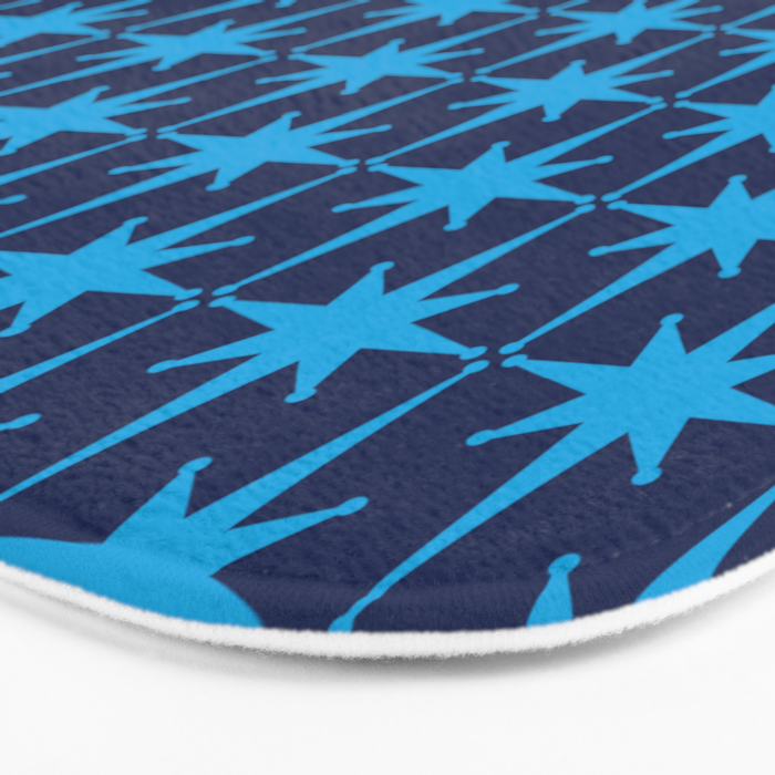 Midcentury Modern Atomic Age Starburst Pattern in Double Blue Bath Mat Gallery Image 3