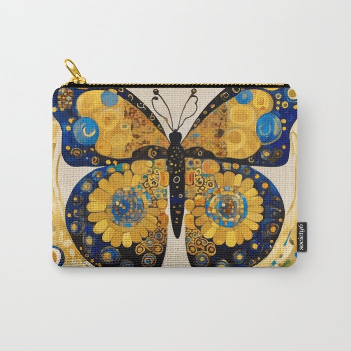 Gustav Klimt Style Blue and Gold Butterfly Carry All Pouch Gallery Image 1