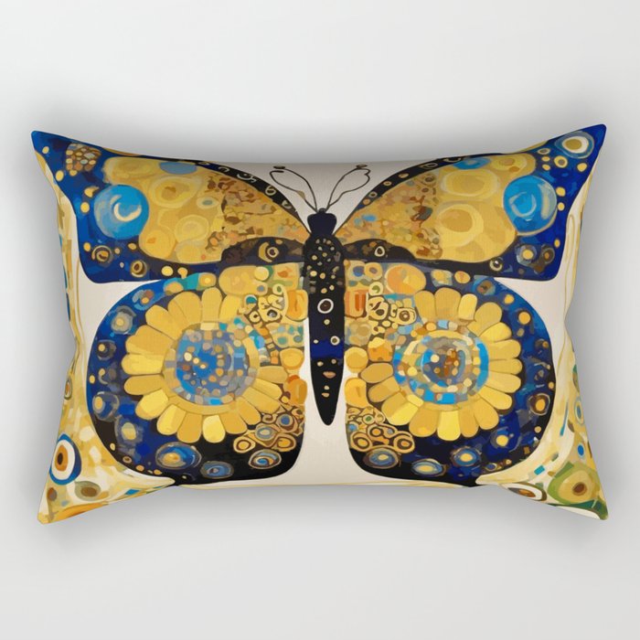 Gustav Klimt Style Blue and Gold Butterfly Rectangular Pillow Gallery Image 2