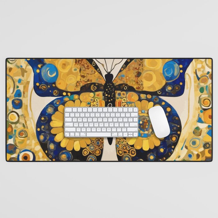 Gustav Klimt Style Blue and Gold Butterfly Desk Mat Gallery Image 1
