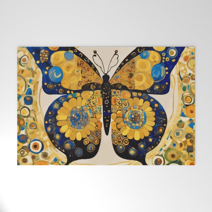 Gustav Klimt Style Blue and Gold Butterfly Welcome Mat Gallery Image 1