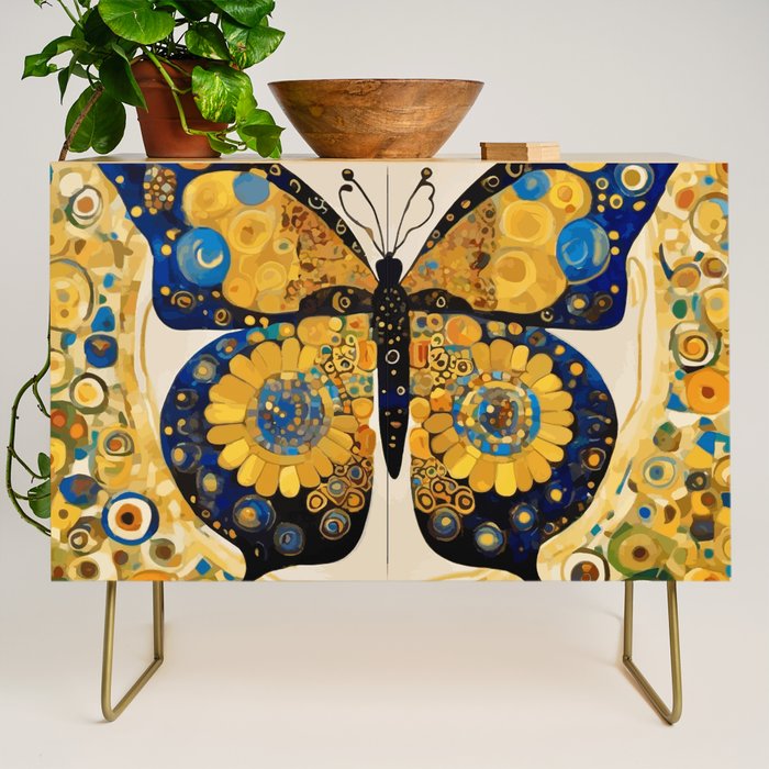 Gustav Klimt Style Blue and Gold Butterfly Credenza Gallery Image 1